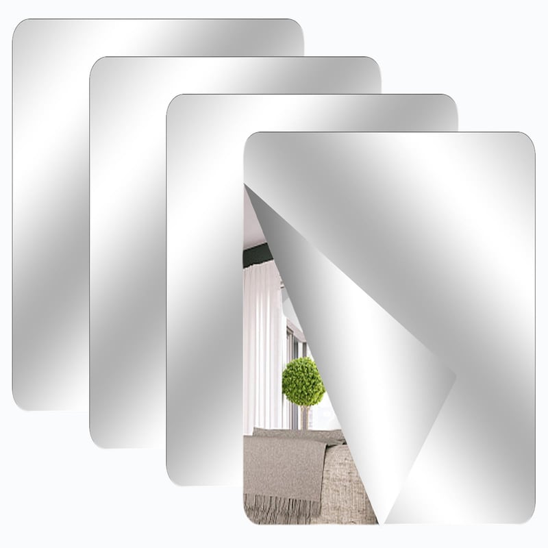 TSLBW Oglindă autoadezivă pentru faianță 40x30 cm, folie de oglindă acrilică, 4 bucăți, oglindă flexibilă de lipit pe perete pentru baie, living, dormitor, decorațiuni școlare