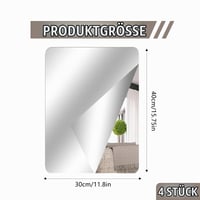 TSLBW Oglindă autoadezivă pentru faianță 40x30 cm, folie de oglindă acrilică, 4 bucăți, oglindă flexibilă de lipit pe perete pentru baie, living, dormitor, decorațiuni școlare 2
