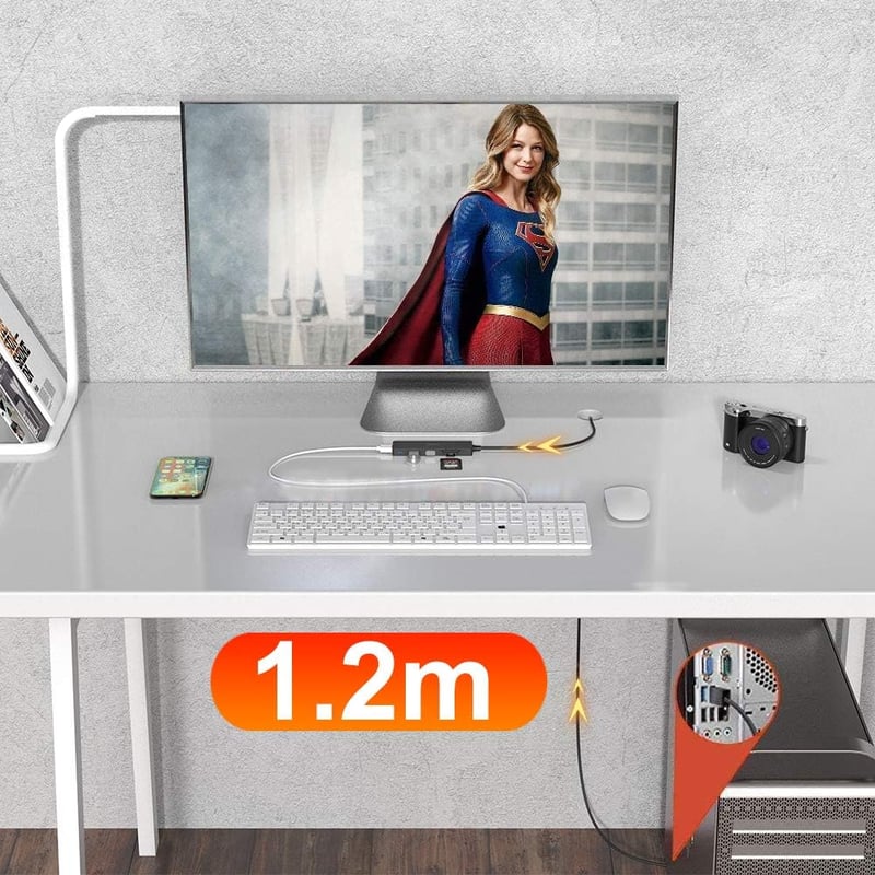 TSUPY USB 3.0 Hub 5 az 1-ben, 3 Port + SD TF Kártyaolvasó, 1.2m Kábel