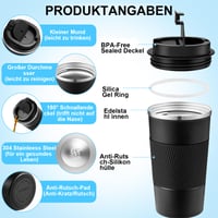 Cană Termos TTSTOIEE 510 ml, Pahar Termo pentru Cafea Negru, Oțel Inoxidabil cu Pereți Dubli și Izolație în Vid, Cană Portabilă pentru Cafea și Ceai, Menține Băuturile Reci și Calde 4