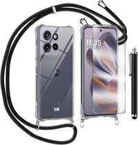 TTSWJBD Átlátszó Telefontok Nyakpánttal Motorola Moto Edge 50 Neo - Levehető Zsinórral, Képernyővédővel, Állítható Hosszúságú Nyakbaakasztha 1