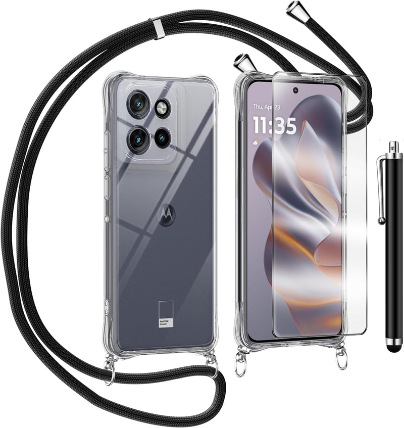 TTSWJBD Átlátszó Telefontok Nyakpánttal Motorola Moto Edge 50 Neo - Levehető Zsinórral, Képernyővédővel, Állítható Hosszúságú Nyakbaakasztha