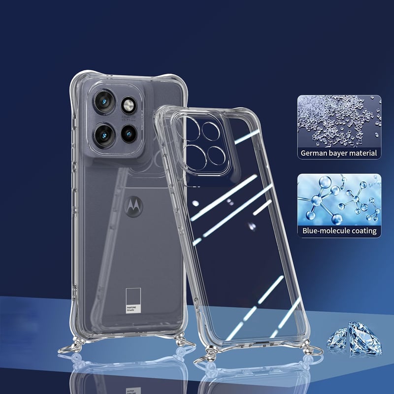 TTSWJBD Átlátszó Telefontok Nyakpánttal Motorola Moto Edge 50 Neo - Levehető Zsinórral, Képernyővédővel, Állítható Hosszúságú Nyakbaakasztha