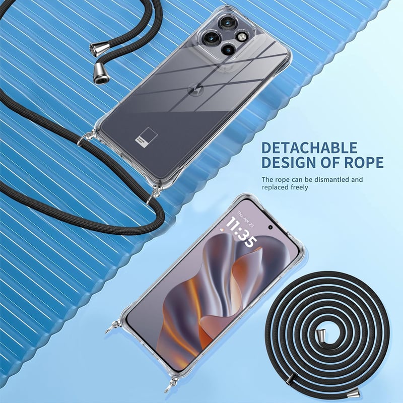 TTSWJBD Átlátszó Telefontok Nyakpánttal Motorola Moto Edge 50 Neo - Levehető Zsinórral, Képernyővédővel, Állítható Hosszúságú Nyakbaakasztha