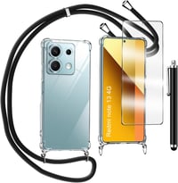 TTSWJBD Átlátszó Telefontok Nyakpánttal Xiaomi Redmi Note 13 4G - Levehető Fekete Zsinórral, Képernyővédővel, Ütésálló Szilikon Védőtok 1