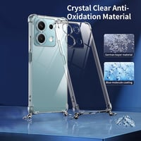 TTSWJBD Átlátszó Telefontok Nyakpánttal Xiaomi Redmi Note 13 4G - Levehető Fekete Zsinórral, Képernyővédővel, Ütésálló Szilikon Védőtok 3