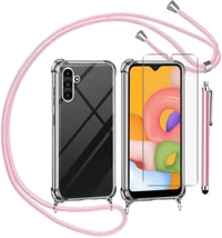 TTSWJBD Samsung Galaxy A34 5G Átlátszó Szilikon Tok Nyakpánttal - Rózsaszín Telefontok Levehető Zsinórral és Képernyővédővel 1