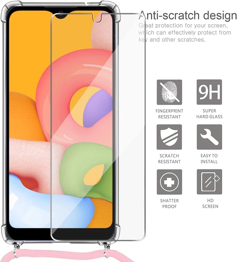 TTSWJBD Samsung Galaxy A34 5G Átlátszó Szilikon Tok Nyakpánttal - Rózsaszín Telefontok Levehető Zsinórral és Képernyővédővel