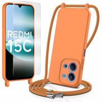 Puzdro TTSWJBD pre Xiaomi Redmi 14C s náhrdelníkom a ochranným tvrdeným sklom, čierny, nárazuvzdorný priehľadný silikónový zadný kryt s odnímateľnou šnúrkou 1