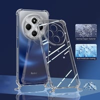 TTSWJBD maska za Xiaomi Redmi 14C s vezicom i zaštitnim staklom za ekran, crna, prozirna silikonska maska otporna na udarce s odvojivom vezicom 2