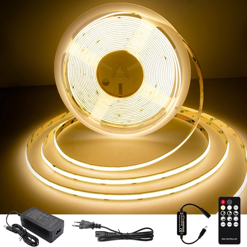 TTWAY COB LED szalag 10m meleg fehér 2700K dimmelhető távirányítóval