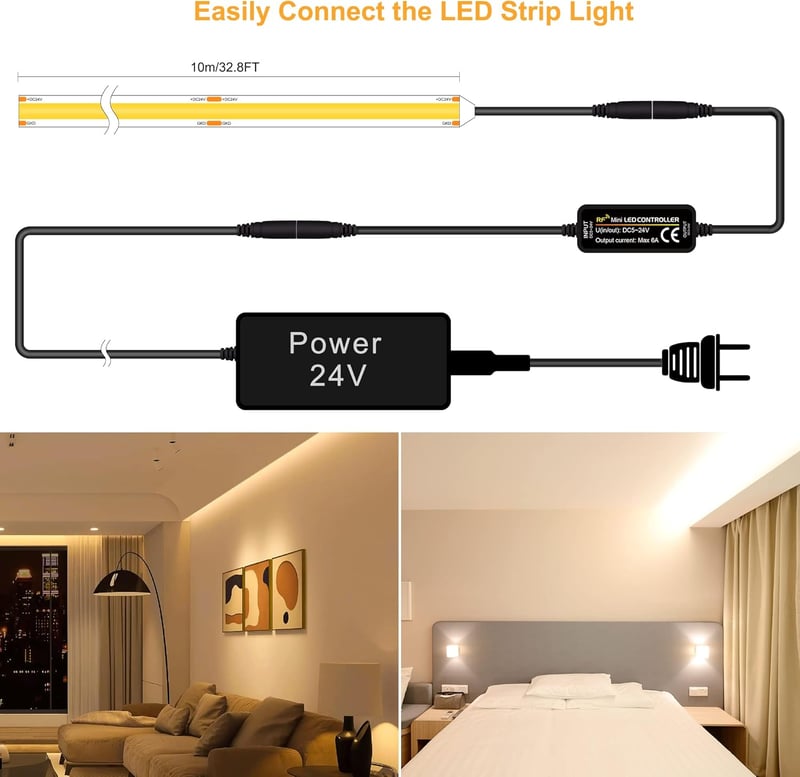 TTWAY COB LED szalag 10m meleg fehér 2700K dimmelhető távirányítóval