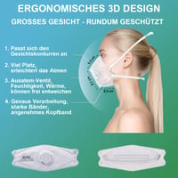TubeRoo FFP2 respirátor s ventilom, rybí tvar, 10 ks, na veľkú hlavu, protiprachový respirátor s výdychovým ventilom, s hlavovým upevnením, proti jemnému prachu 3