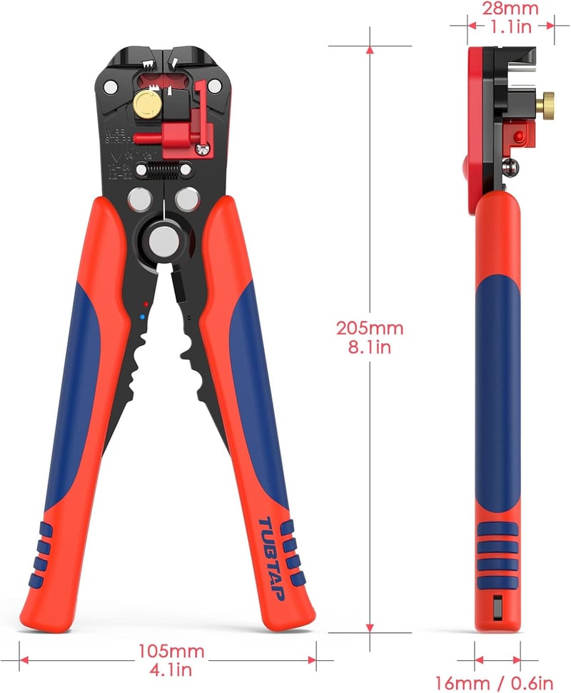 TUBTAP Automata Blankoló Fogó 0,2-6 mm² - 3 az 1-ben Vezeték Csupaszoló, Vágó és Krimpelő Szerszám Elektromos Szereléshez, Mangánacél Fejjel