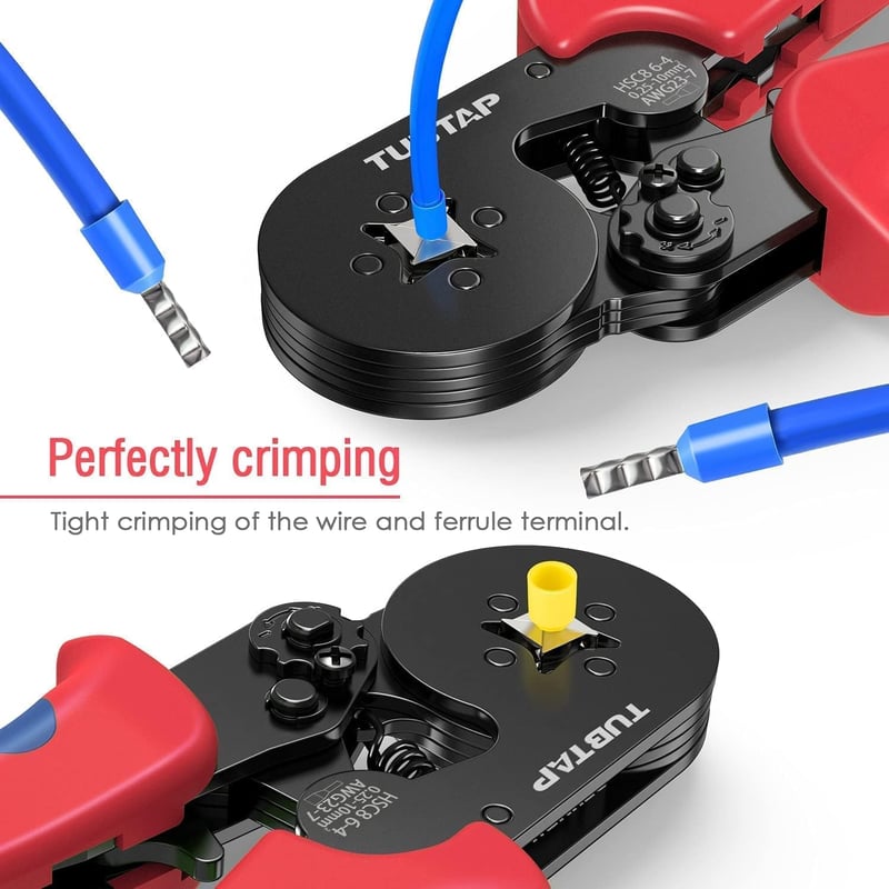 Tubtap Krimpelő Fogó Készlet 1200 db Érvéghüvellyel, Elektromos Szereléshez, Ergonomikus Fogantyúval, Piros