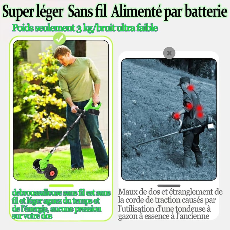 Tucssarg 21V Akkus Fűnyíró 4000mAh 2 Akkuval Töltővel Kerékkel és 3 Pengefej