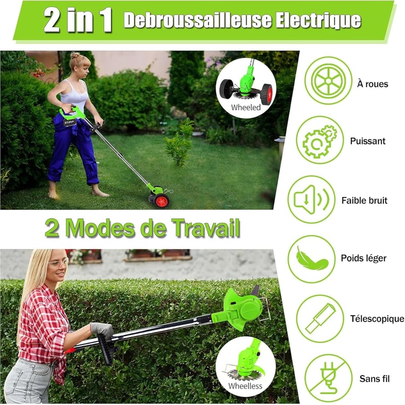 Tucssarg 21V Akkus Fűnyíró 4000mAh 2 Akkuval Töltővel Kerékkel és 3 Pengefej