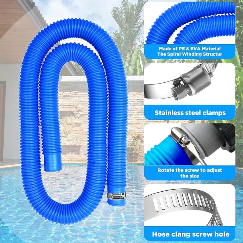TUIBEIDAMAI Medence Tömlő 32 mm - 2 db 150 cm-es Kék Úszómedence Cső 4 Biztonsági Kapoccsal és Csatlakozóval, Szűrőszivattyúhoz

AI: Készíts