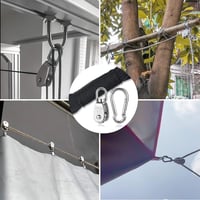 TUIBEIDAMAI Rozsdamentes Acél Csigasor Készlet - 6 db M15 Ezüst Kábel Csiga, Karabinerekkel és 30m Nejlonkötéllel, 360° Forgás, Nagy Teherbí 6