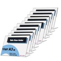 TUKA-i-AKUT TKD8201-A3-10x A3 stojan na stôl z akrylu na šírku, L-stojan, stojan na prospekty, stojan na letáky, držiak na menu, 3 mm priehľadný akryl, 10 ks 1