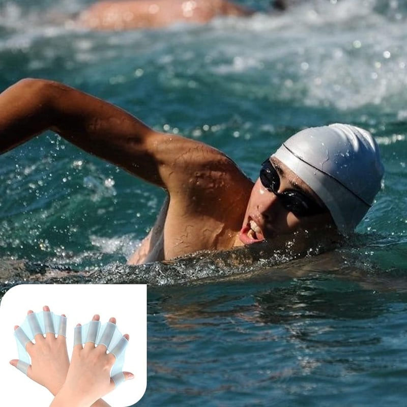TUKNN Mănuși de înot cu membrană, albastre, silicon, labe de înot pentru mâini, sporturi acvatice, scufundări, surfing, accesoriu de antrenament, mărimea M, 1 pereche
