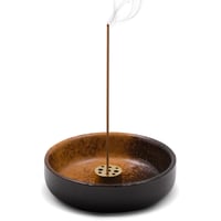 TULEBOLIAN Bol ceramic pentru tămâie, suport lucrat manual pentru bețișoare parfumate cu glazură de oxid de fier - Bol rotund pentru tămâie și conuri, diametru 9 cm 1
