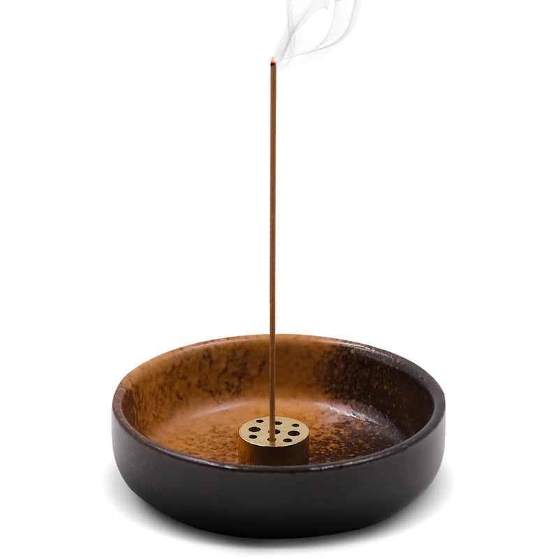 TULEBOLIAN Bol ceramic pentru tămâie, suport lucrat manual pentru bețișoare parfumate cu glazură de oxid de fier - Bol rotund pentru tămâie și conuri, diametru 9 cm