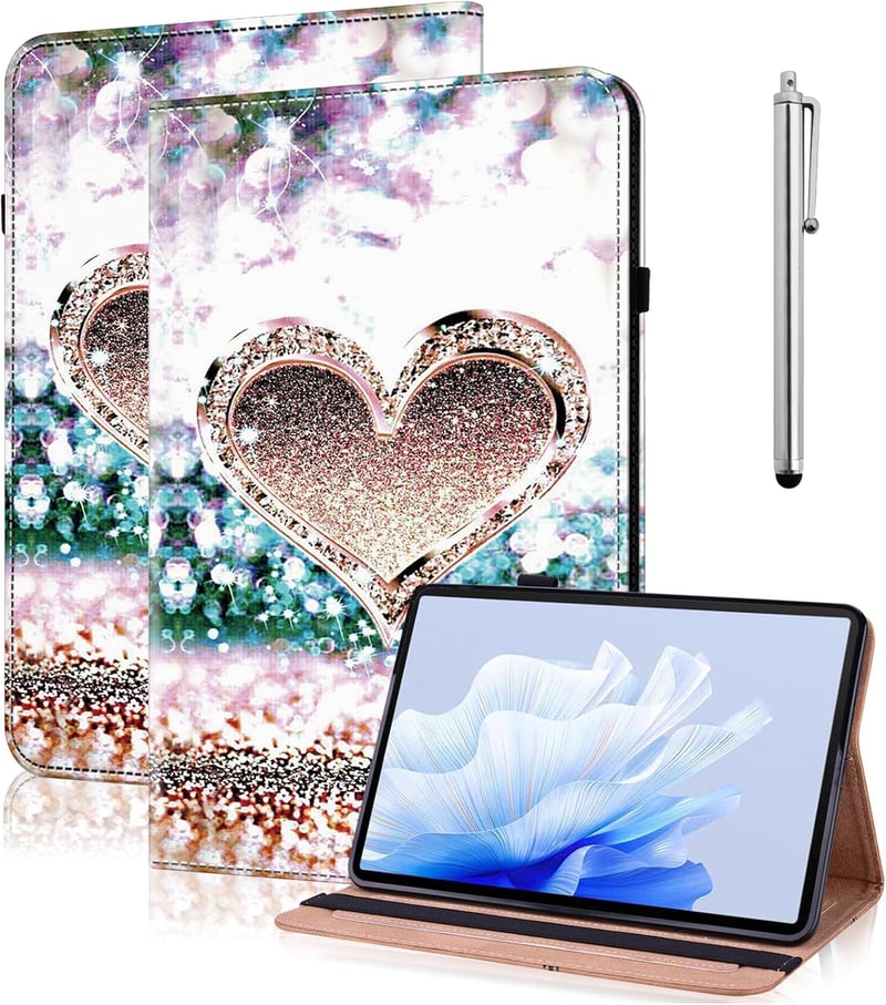 TUOLISG Samsung Galaxy Tab A9 8.7" Védőtok Állvánnyal Peach Gyémánt Minta