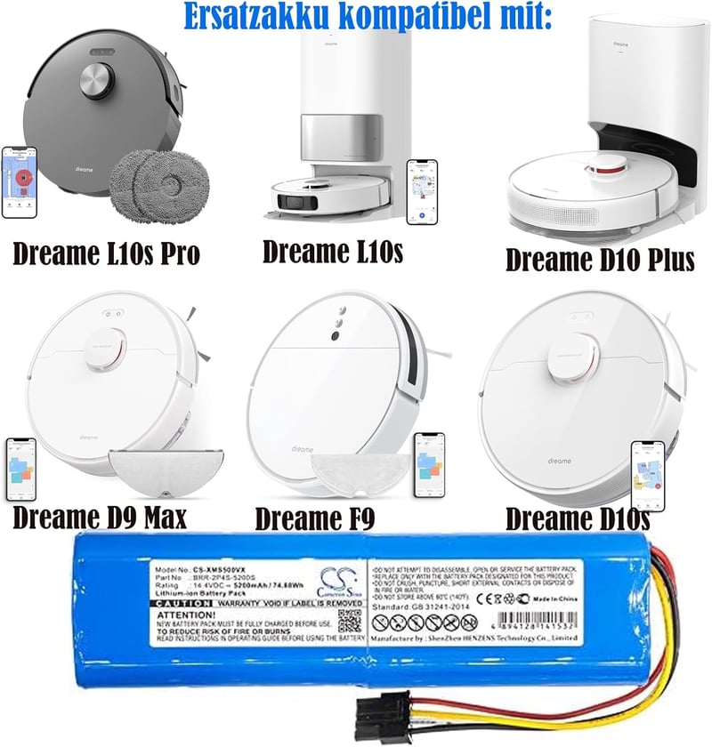 TUPower Akkumulátor Dreame D9 D10 L10 Pro Roborock S50 S75 5200mAh