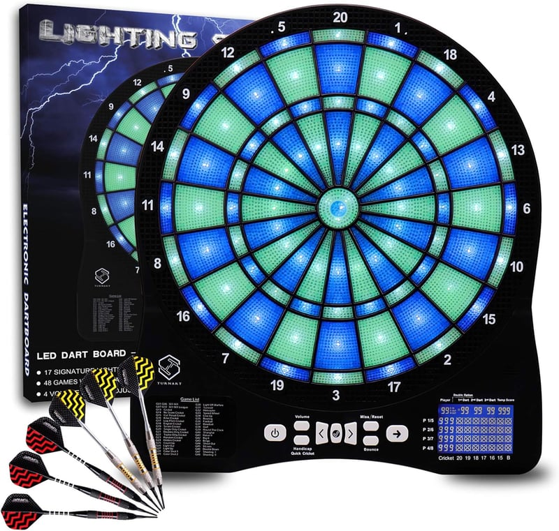 Turnart elektronikus darts tábla LED megvilágítással, 6 nyíllal, zöld