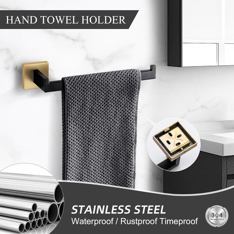 TURS 5 részes fürdőszobai szett törölközőtartó horog wc papír tartó fekete-arany - Black + Gold