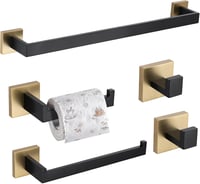 TURS 5 részes fürdőszobai szett törölközőtartó horog wc papír tartó fekete-arany - Black + Gold 1
