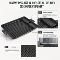 Ploča za roštilj Tutamaz pravokutna grill tava za plinsko kuhalo s posudom za sakupljanje masnoće i neprijanjajućim slojem za kamperska kuhala, indukcijske, plinske i keramičke ploče za kuhanje 6