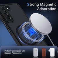 Magnetický kryt TUUTPU pre Samsung Galaxy S22 5G, kompatibilný s MagSafe, matný polopriehľadný tenký pevný PC zadný kryt a TPU rám, nárazuvzdorné ochranné puzdro, čierny 2