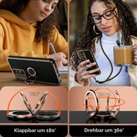 TUUTPU puzdro pre Samsung Galaxy A52S 5G / A52 5G / 4G s remienkom, kryt na telefón so srdiečkovým vzorom a 360° krúžkovým stojanom, tenký silikónový nárazuvzdorný ochranný obal s odnímateľnou šnúrkou na krk, čierny 4