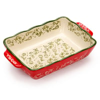 TuYines Kerámia Sütőtál Téglalap Alakú Fedeles Casserole Tál Fogantyúval Lasagne Pite Rakott Ételek Sütéséhez Piros 1