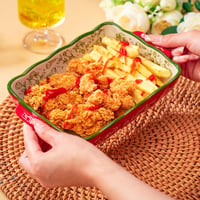 TuYines Kerámia Sütőtál Téglalap Alakú Fedeles Casserole Tál Fogantyúval Lasagne Pite Rakott Ételek Sütéséhez Piros 5