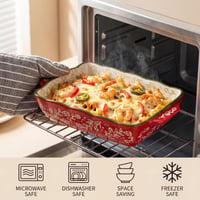TuYines Kerámia Sütőtál Téglalap Alakú Fedeles Casserole Tál Fogantyúval Lasagne Pite Rakott Ételek Sütéséhez Piros 2