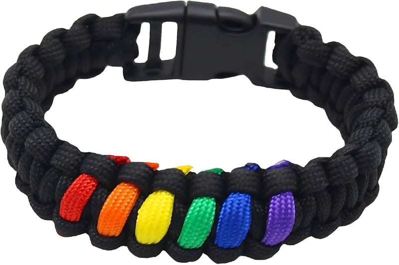 TUYOBG szivárvány paracord karkötő műanyag csattal, túrázáshoz és vészhely