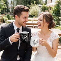 Sada párových hrnčekov Mr & Mrs TUZELIYA – Čiernobiela svadobná darčeková súprava pre páry, ženy aj mužov, vhodná na výročie a Vianoce 5