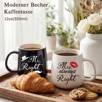 TUZELIYA Set šálok Mr. Right a Mrs. Always Right – Čiernobiela svadobná darčeková sada pre páry, darček k výročiu pre neho a pre ňu 4