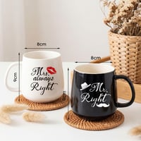 TUZELIYA Set šálok Mr. Right a Mrs. Always Right – Čiernobiela svadobná darčeková sada pre páry, darček k výročiu pre neho a pre ňu 6