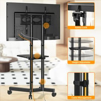 TVON Mobil TV Állvány 32-75" Képernyőkhöz - Görgős, Magasságállítható TV Tartó Polccal, 40kg Teherbírás, VESA 400x400mm Kompatibilis 6