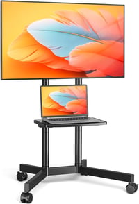 TVON Mobil TV Állvány 32-75" Képernyőkhöz - Görgős, Magasságállítható TV Tartó Polccal, 40kg Teherbírás, VESA 400x400mm Kompatibilis 1