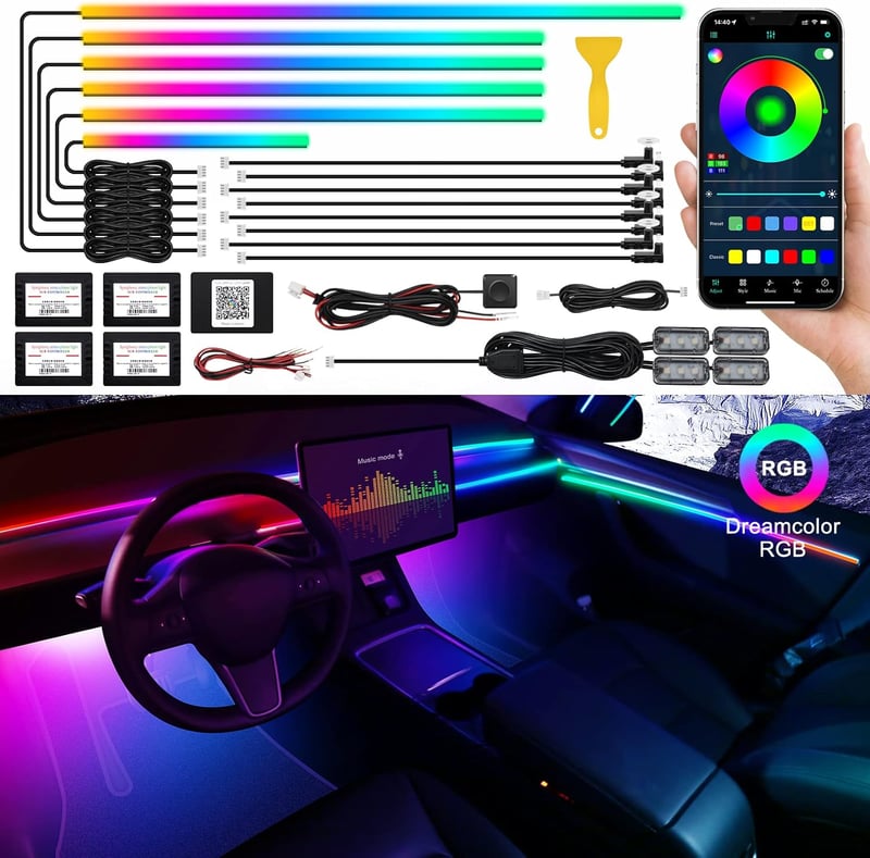TWETIZ RGB LED szalag autóhoz 175 méter 593 LED fénysáv vezeték nélküli app vezérléssel