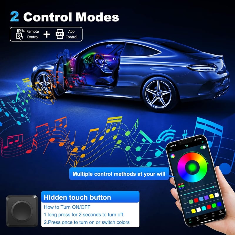 TWETIZ RGB LED szalag autóhoz 175 méter 593 LED fénysáv vezeték nélküli app vezérléssel