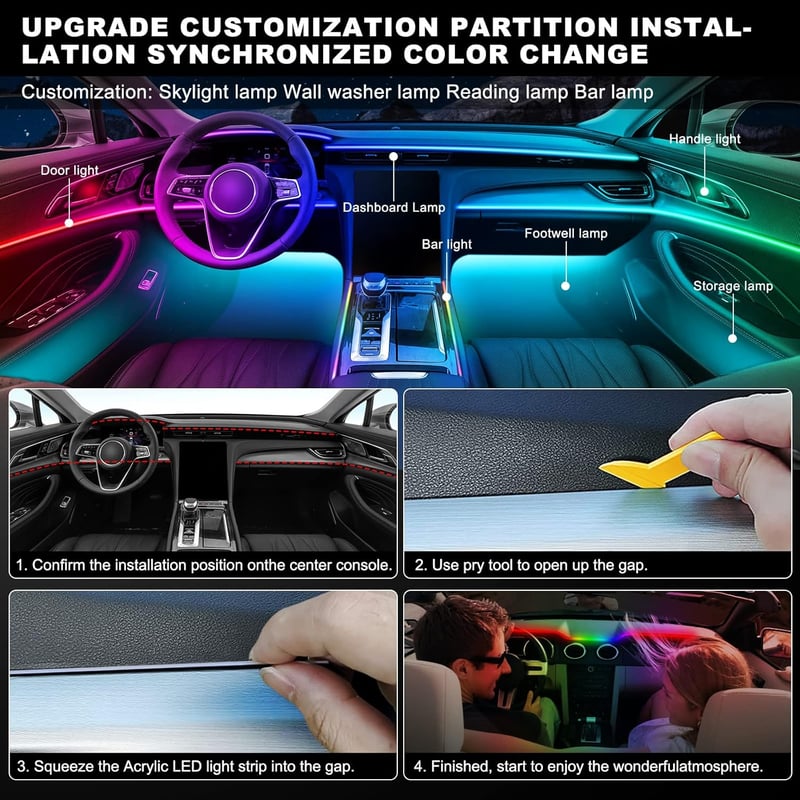 TWETIZ RGB LED szalag autóhoz 175 méter 593 LED fénysáv vezeték nélküli app vezérléssel