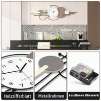TWFJEL Moderni veliki zidni sat 120x38 cm, minimalistički luksuzni dekorativni kvarcni sat, nečujan bez kucanja, metalni okvir s drvenim brojčanikom, za dnevni boravak, spavaću sobu, ured i kuhinju 5