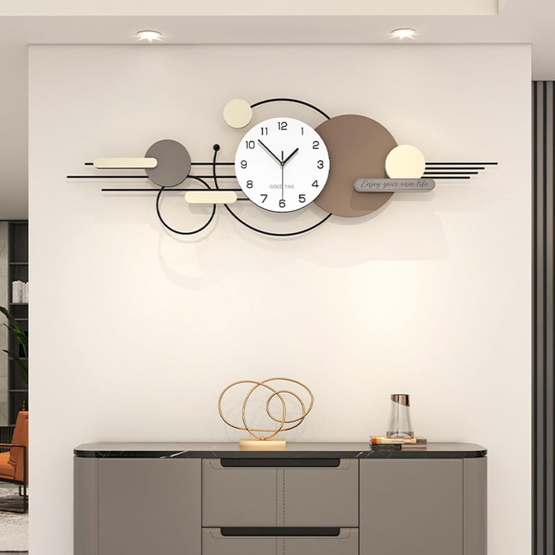 TWFJEL Moderni veliki zidni sat 120x38 cm, minimalistički luksuzni dekorativni kvarcni sat, nečujan bez kucanja, metalni okvir s drvenim brojčanikom, za dnevni boravak, spavaću sobu, ured i kuhinju