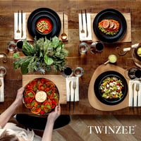 Twinzee Fekete kőedény tálkészlet 6 db mélytányér, mikró- és mosogatógépálló asztali edénykészlet 6
